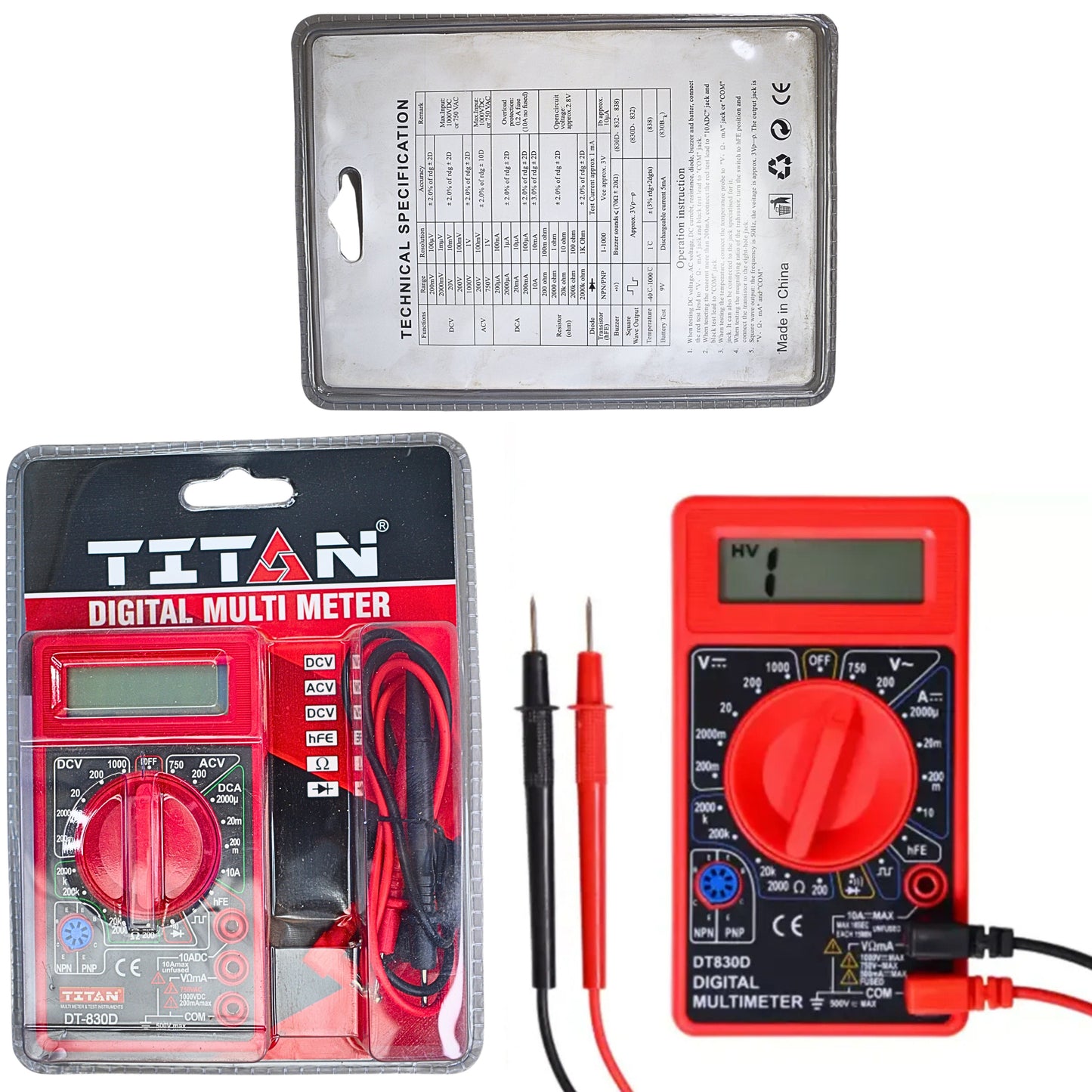 DT830D Digital Multimeter – AC/DC Voltage, Current, Resistance & Diode Tester for DIY & Lab