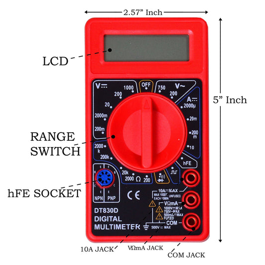 DT830D Digital Multimeter ā AC/DC Voltage, Current, Resistance & Diode Tester for DIY & Lab