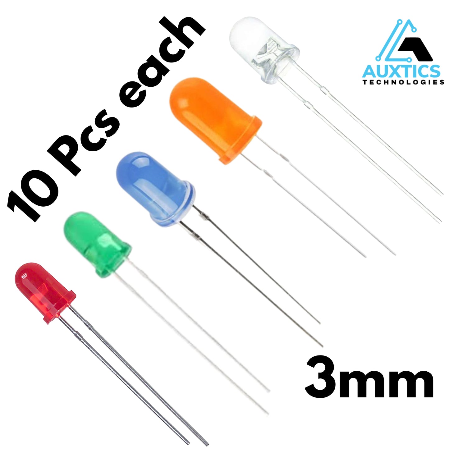 Assorted LED Pack – Red, Green, Blue, Orange & White LEDs for DIY Electronics Projects