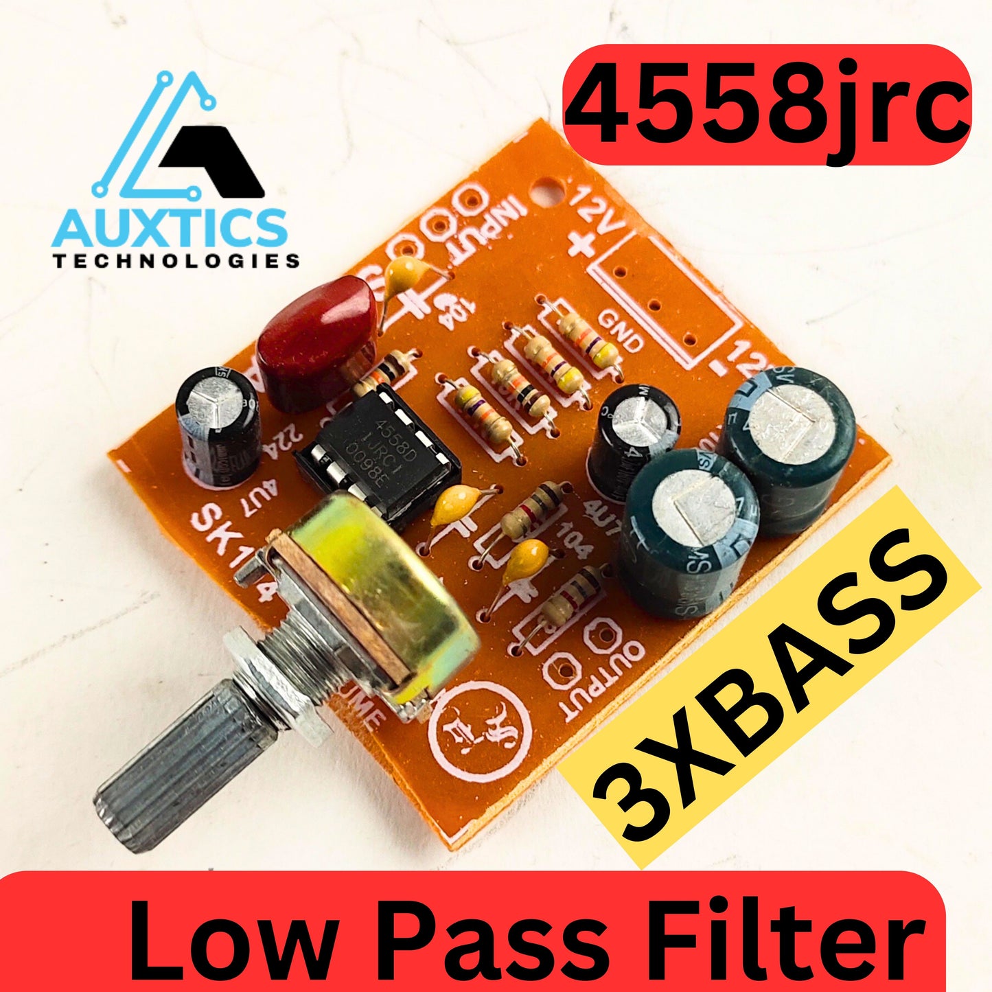Low Pass Filter with 3x Bass Boost – Based on 4558 Op-Amp | Suitable for 12-0-12V Circuits