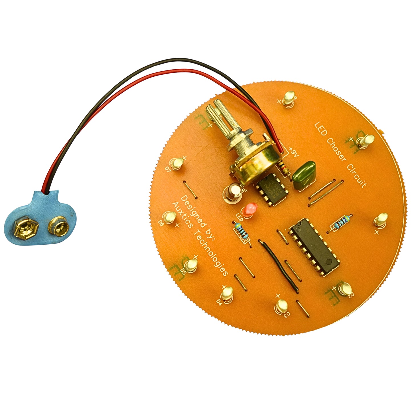 Auxtics Technologies Adjustable 10-LED Chaser Light Kit – 555 Timer & CD4017 DIY Project